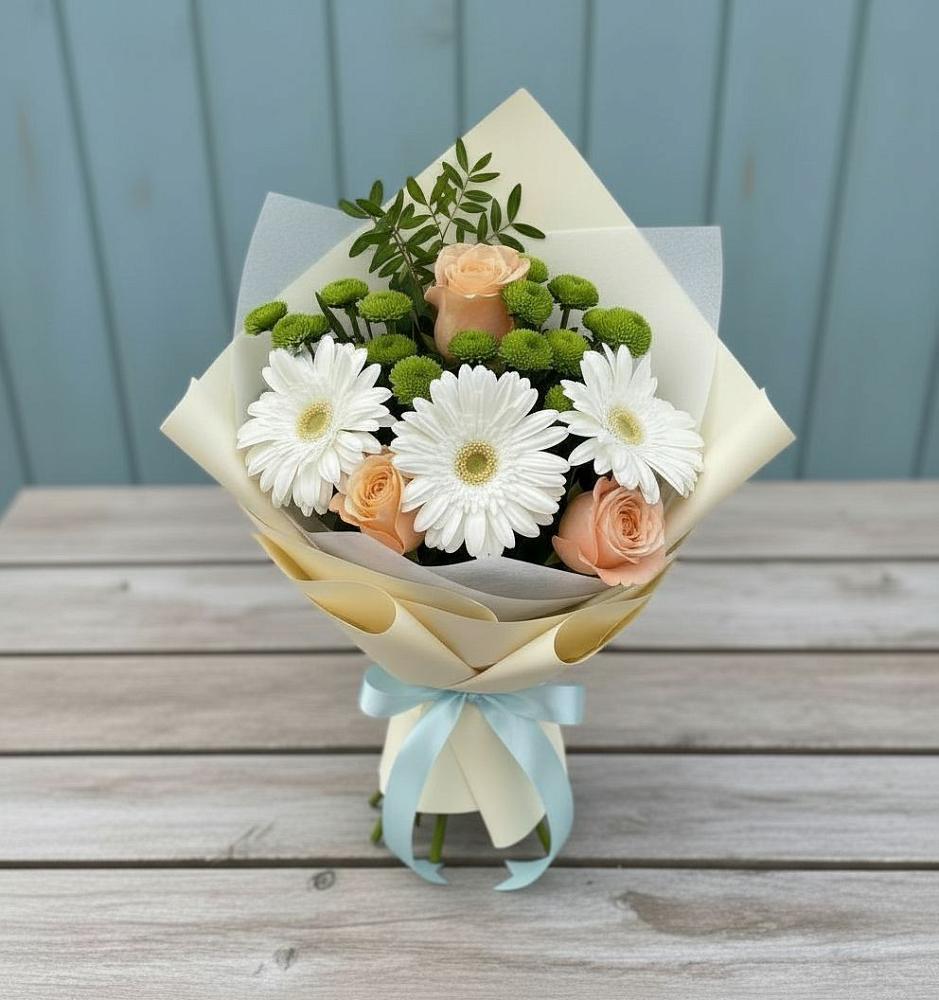 Букет цветов из: Герберы, Розы и Хризантемы в Кабардинской