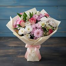 Букет цветов из:  Хризантемы, Альстромерии и Розы #REPLACE_PRED# Кабардинской