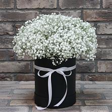 Цветочная композиция из Гипсофила в шляпной коробке в Кабардинской